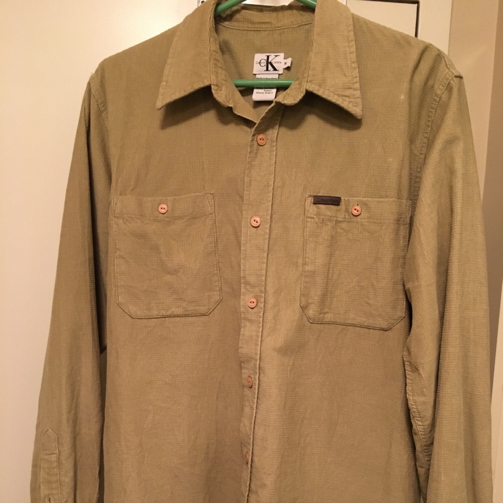 %% Calvin Klein Beige Tan Mens Shirt Button Top M